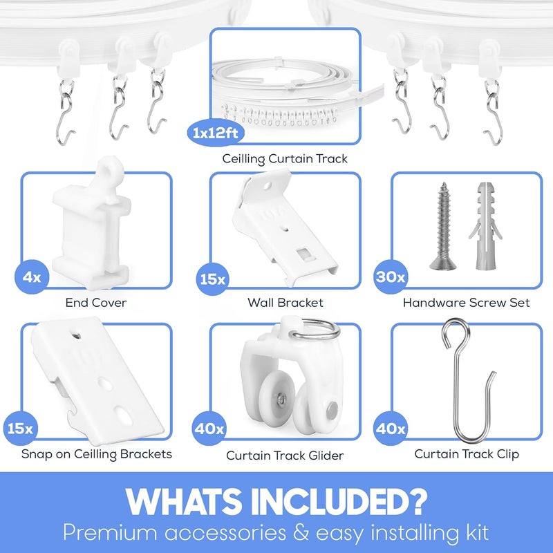 BRE Flexible Ceiling Curtain Track System – 12ft Bendable Ceiling Mounted Curtain Rail for Room Divider, Bay Window, RV, Corner or Angled Ceiling – Sliding Track Kit with Gliders, Hooks & Brackets - White - Image 5